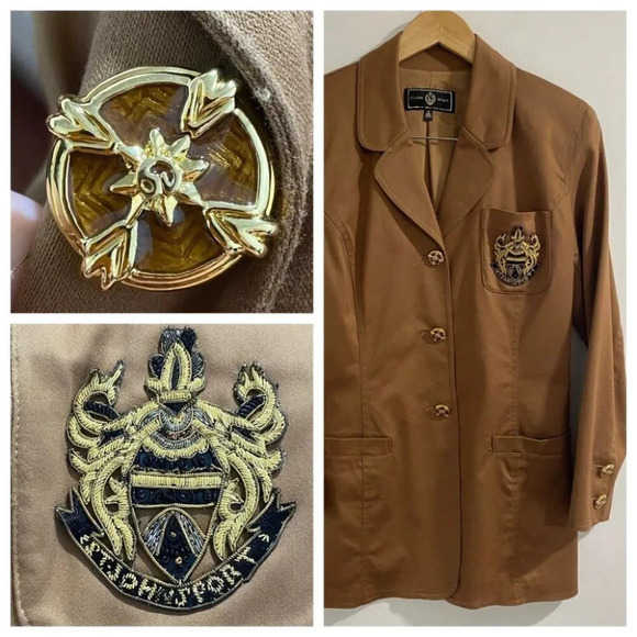 ST.JOHN SPORT Lamé Metal CREST LOGO BROWN BLAZER JACKET size S USA Made - Picture 1 of 9